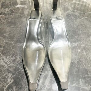 Jeffery Campbell Pedicure View Clear Silver Kitten Heels Women’s Chic SZ 11